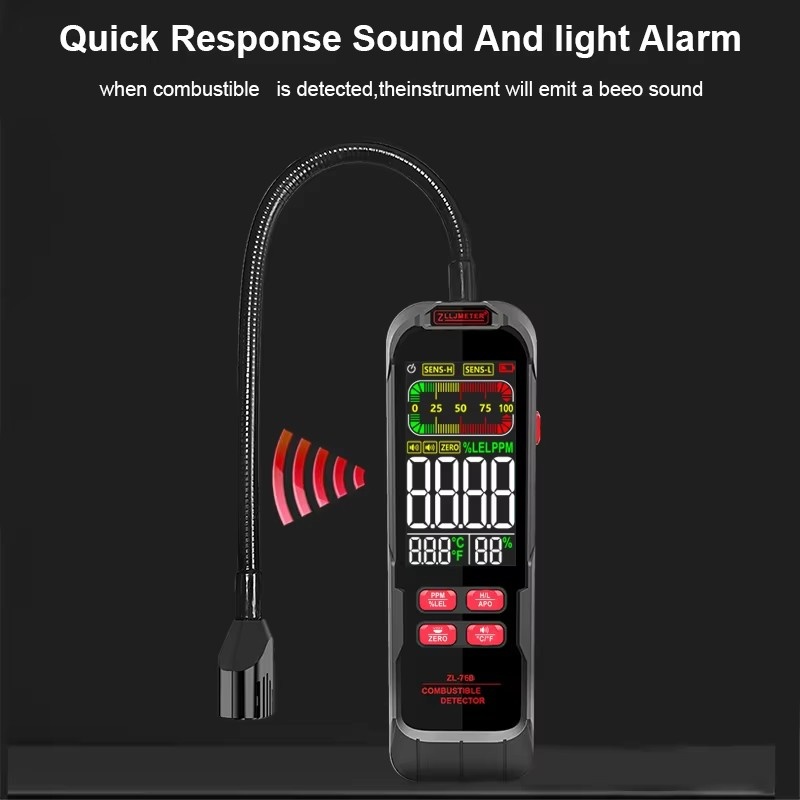 Portable Gas Leak Detector LED Display Sound Screen Alarm EX Certificate Detects Combustible Flammable Natural Methane CO Gas