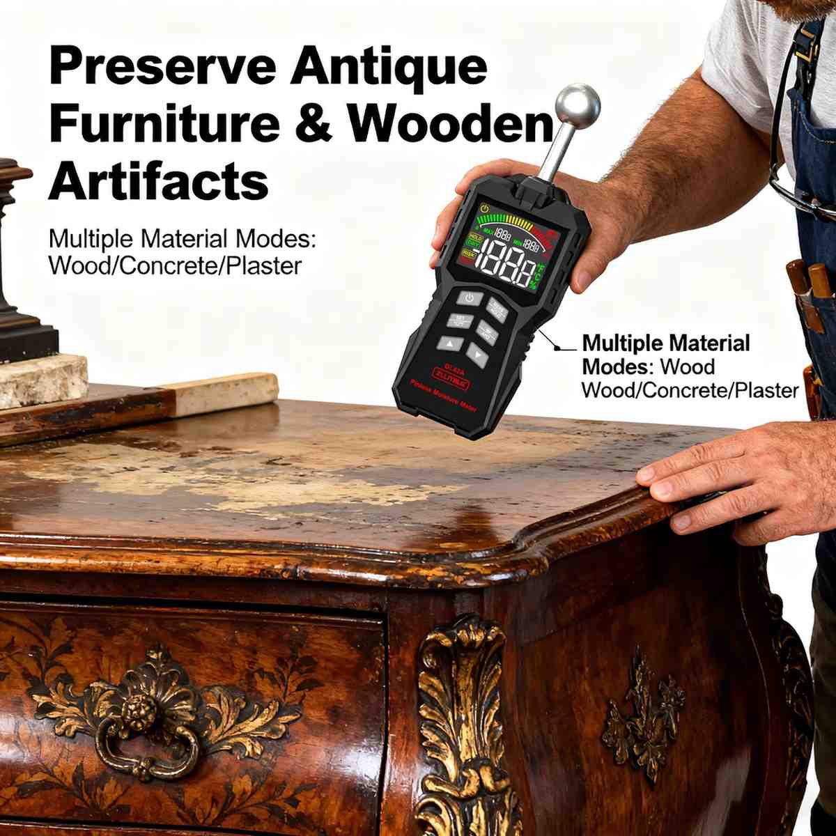 Inductive Wood Moisture Meter Hygrometer Non-contact Timber Damp Wall Detector Non-destructive Humidity Tester ZL62A 3AAA