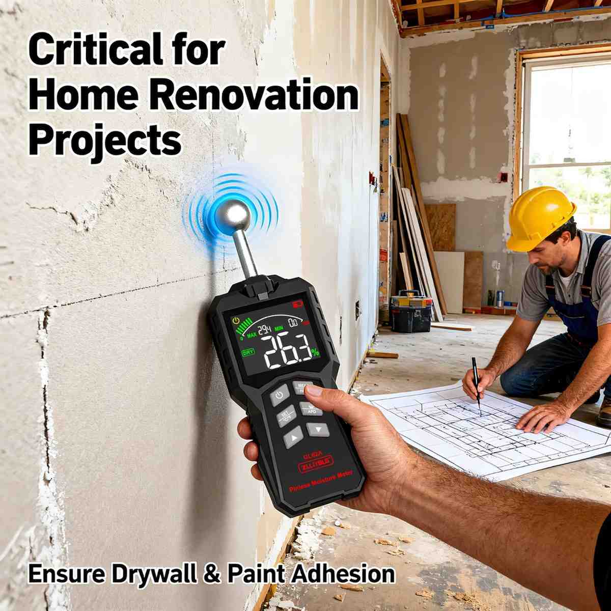 Inductive Wood Moisture Meter Hygrometer Non-contact Timber Damp Wall Detector Non-destructive Humidity Tester ZL62A 3AAA