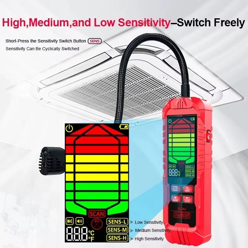 ZLLJMETER ZL78A Refrigerant Gas Leak Detector 0-1000PPM Air Conditioning HVAC Systems USB Rechargeable Diffusion Type Gases