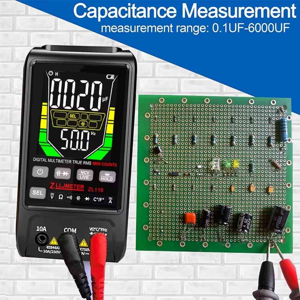 USB-Charge Digital Multimeter Large LCD Screen 9999 AC/DC Current Voltage Auto Range True RMS Capacitance Temp Ohm Measurements