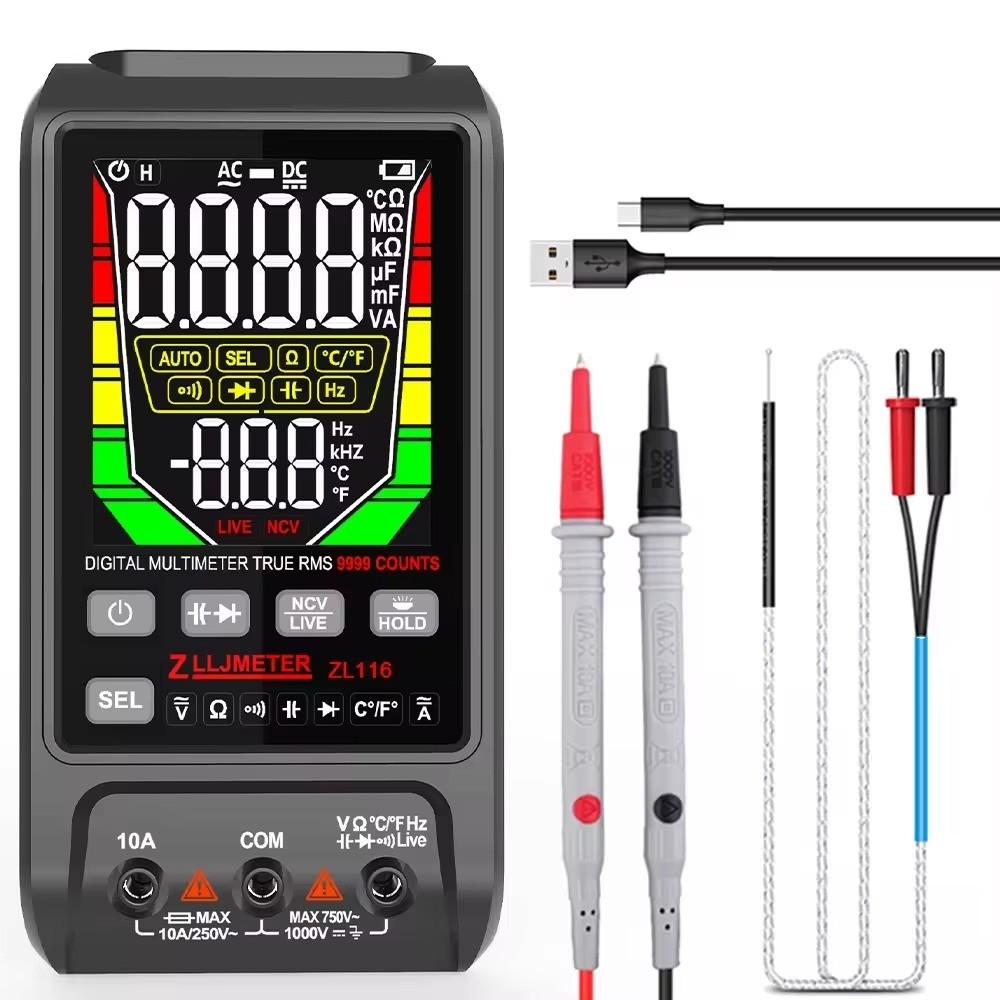 USB-Charge Digital Multimeter Large LCD Screen 9999 AC/DC Current Voltage Auto Range True RMS Capacitance Temp Ohm Measurements