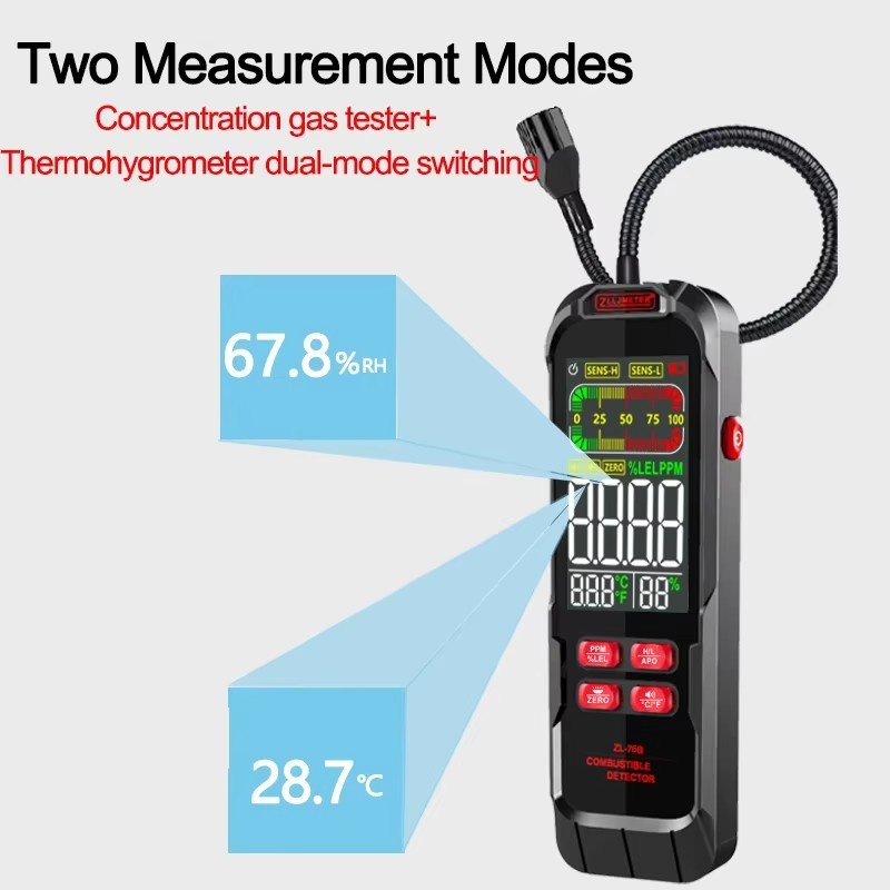 Portable Gas Leak Detector LED Display Sound Screen Alarm EX Certificate Detects Combustible Flammable Natural Methane CO Gas